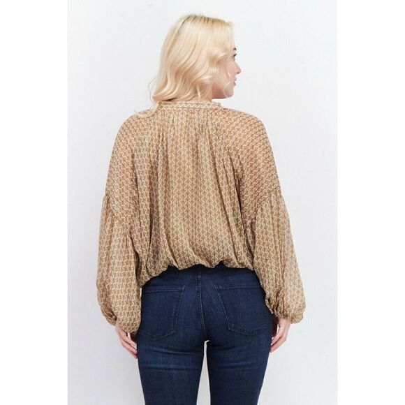 Kourt Long Sleeve Button-Down Shimmer Cream/Beige Blouse - Picture 3 of 16